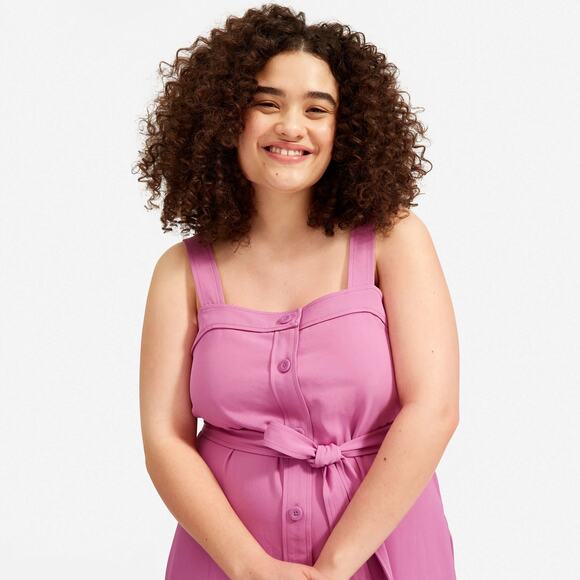 EVERLANE Japanese Goweave Button Up Picnic Midi Dress in Magenta Pink NWT US 10 - Picture 4 of 13